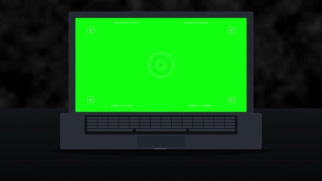 Laptop computer with green screen chroma key display and tracking markers