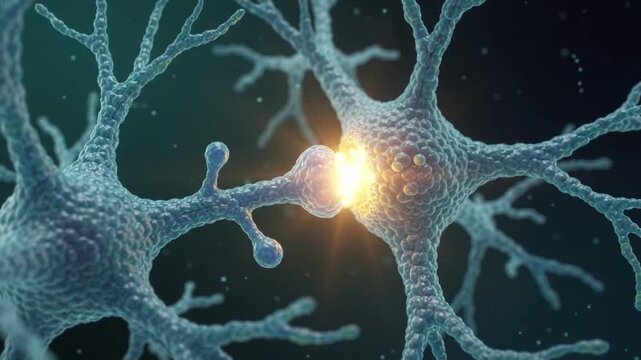 Neuroscience concept revealing detailed neuron anatomy with glowing synapse connections highlighting nerve cell communication and signal transmission in brain biology study