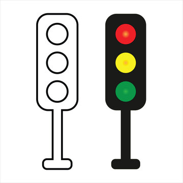 Traffic light vector icons in outline and colored styles