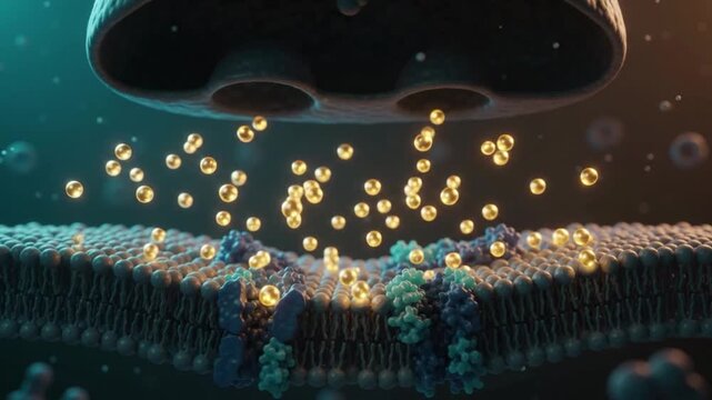 Neuroscience explores neuron communication through synapse anatomy where neurotransmitters cross membrane enabling signal transmission nervous system detailed 3D illustration of molecular structures