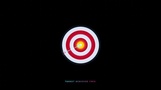 Arrow Hitting Target Board Animation Successfully, Bullseye Target Achieved, Business Goals, Target Achievement, Goal Accomplishment, Success, Accuracy and Business Strategy