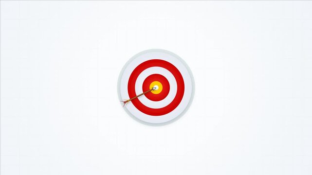 Arrow Hitting Target Board Animation Successfully, Bullseye Target Achieved, Business Goals, Target Achievement, Goal Accomplishment, Success, Accuracy and Business Strategy