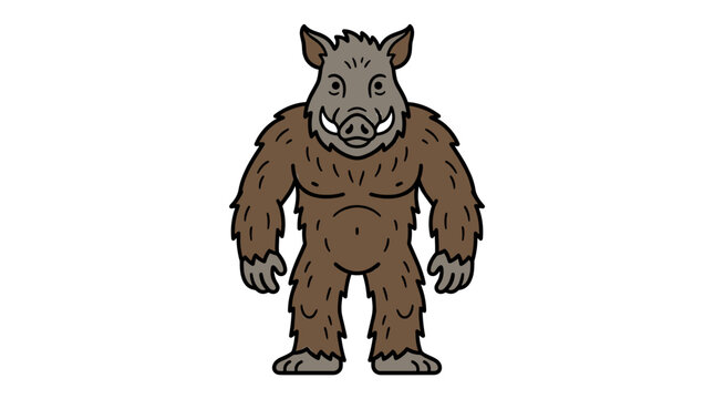Humanoid boar monster with tusks and brown fur.