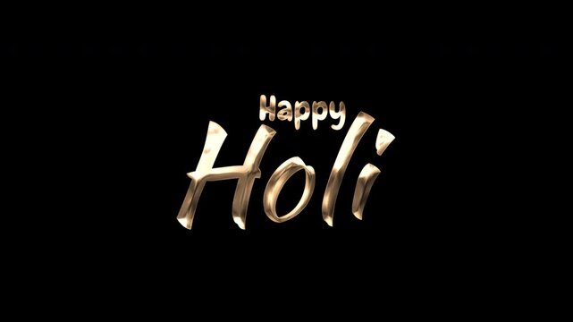 Gold happy holi text message in a golden metallic festive holiday celebration word font. Perfect for greeting cards and social media posts.