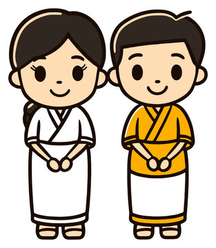 Cute Laotian Couple Wearing Traditional Sinh Dress