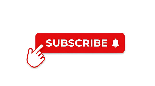 Hand pressing red subscribe button with animation