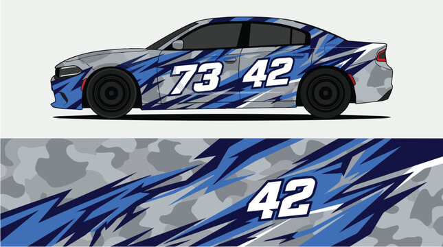 Car Wrap Design with Camouflage Decal and Numbers 73 and