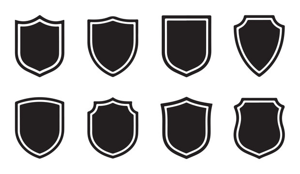Assorted shield outlines for diverse security and protection emblems.