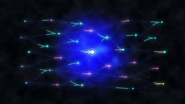 Neon glowing tech network lines and digital glowing nodes motion graphic