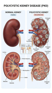 Polycystic Kidney Disease PKD Comparison Healthy vs Affected Kidney Anatomy