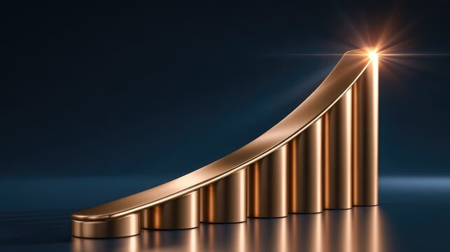 Bronze Bar Graph Representing Growth and Success on a Dark Background with Sparkle Effect