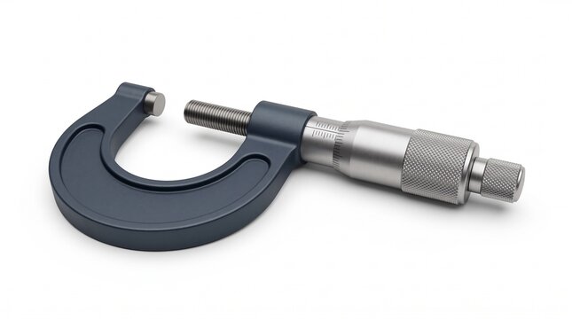 Micrometer screw gauge with knurled thimble in 3D style on white background
 