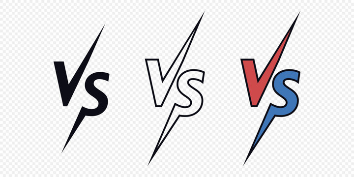 VS Symbol Set, Vector Illustration. VS Icon and VS Logo for Sports, Esports, Gaming, Battles and Competitions. Versus Comparison Vector Illustration in Black, Outline, Red Blue Colors