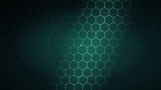 Abstract dark blue background with glowing honeycomb hexagon pattern and circular target lines