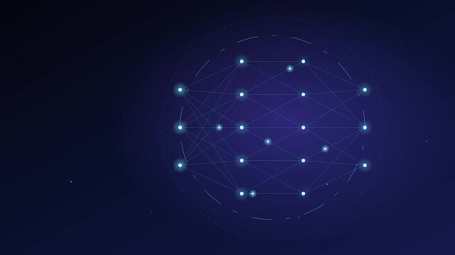 Abstract glowing digital sphere with connected dots and lines representing a global tech network