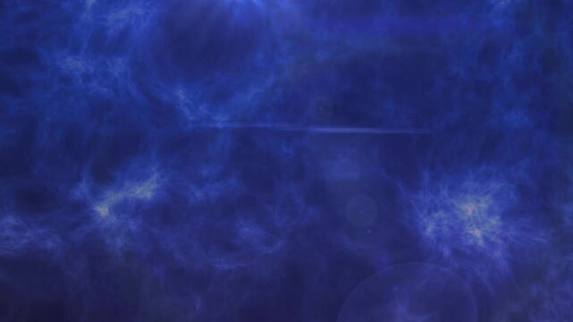 Glowing blue cosmic nebula video footage showcasing deep space interstellar clouds swirling gracefully in motion with bright anamorphic lens flare effects illuminating the vast mysterious galaxy durin