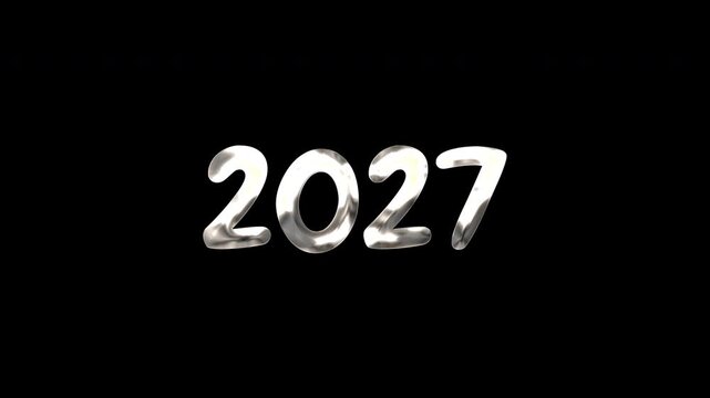 Shiny silver metallic numbers 2027 on black background for modern designs like posters, banners, invitations, and event graphics. Great for futuristic themes.