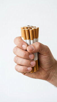 Hand crushing cigarettes stop smoking concept unhealthy habit addiction quitting tobacco health awareness white background