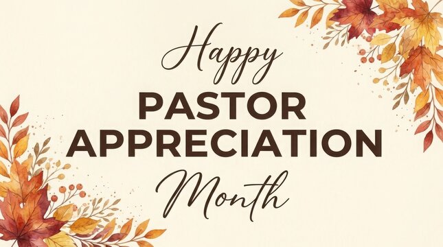 Happy pastor appreciation month greeting card with autumn leaves decoration
