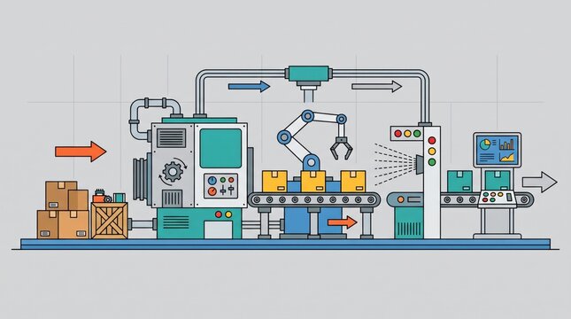 Micro factory production system and smart manufacturing vector illustration