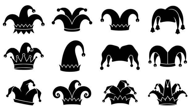 Medieval Jester Hat Black Silhouette Collection for Carnival and April Fools