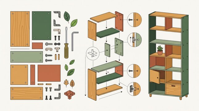 Modular furniture assembly system and flexible home design vector illustration
