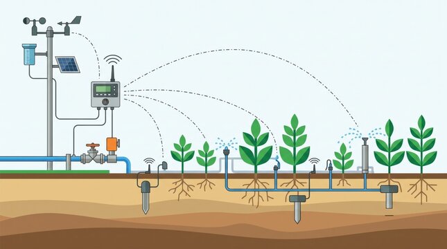 Smart irrigation system for efficient water management vector illustration
