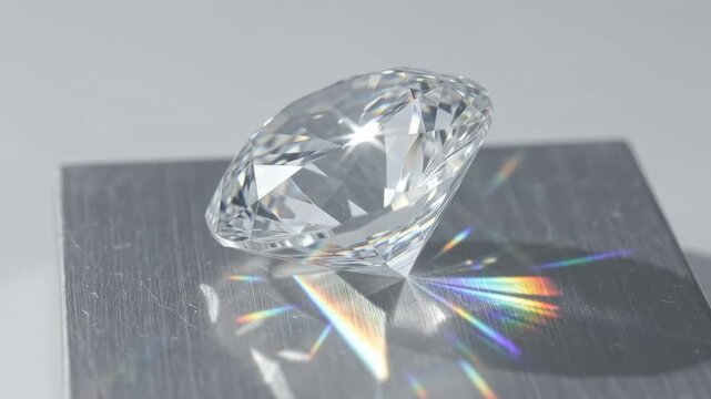Diamond on Reflective Surface Shimmering Light Beaming Across