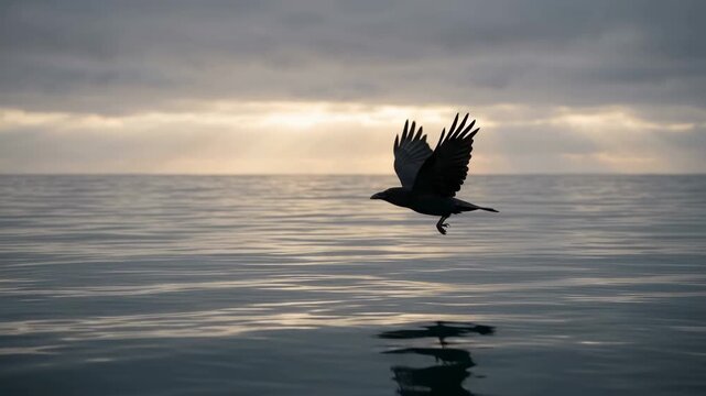 Dolphiner Flight Gliding Across Calm Ocean at Sunset