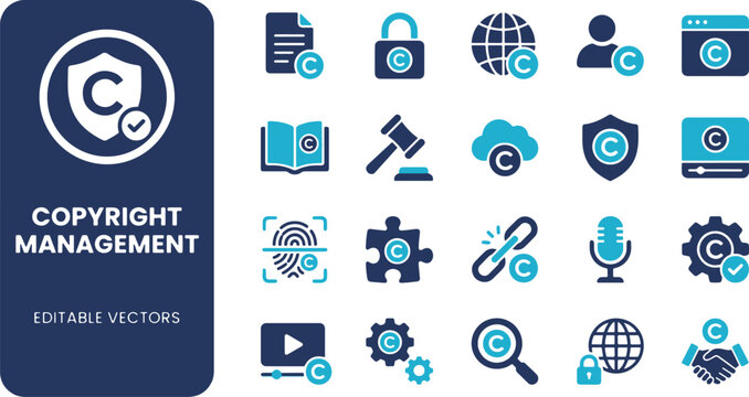 Comprehensive Intellectual Property and Digital Rights Management Icon Collection for Corporate Branding and Professional Design Projects