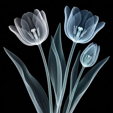 Elegant x-ray tulips bouquet with translucent petals and buds for modern floral design