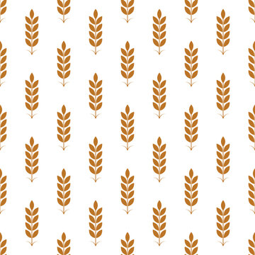 Vector Seamless Pattern with Agriculture Wheat and Cereal Ears on White Background. Organic Wheat, Rice Ear Design Template. Bread, Beer Packaging, Farming, Organic Food Concepts