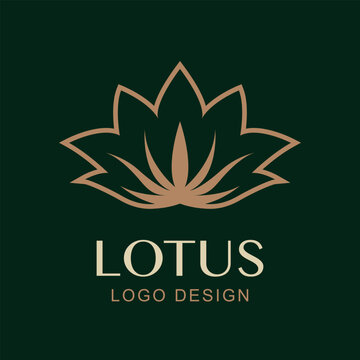 Vector Simple Lotus Logo Design. Minimal Luxury Flower Symbol for Spa, Wellness, Yoga, Beauty Brand, Natural Cosmetics, Health, Meditation Studios. Gold Lotus Symbol