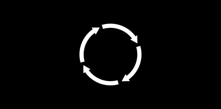 Minimalist 2D line art animation on a solid white background featuring two curved arrows forming a circular sync or refresh symbol.