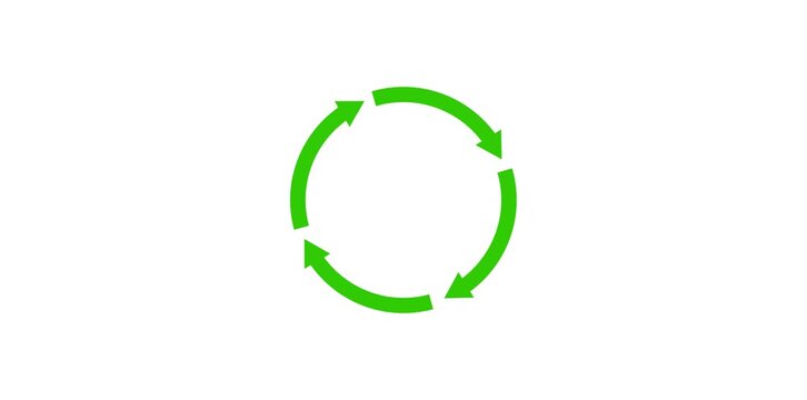 green circle arrows turning animated around process video animation.2D animation of stylized curved arrows. Pair of opposite looping arrows for circular rotation, loading, 