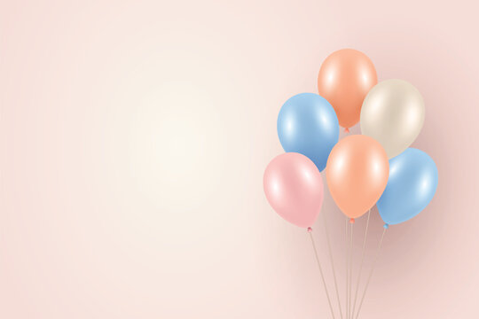 Balloon Banner Vector Illustration. Pastel Balloon Background with Copy Space, Birthday Party Banner Template for Celebration, Baby Shower, Invitation, Greeting Card, Festive Event Design