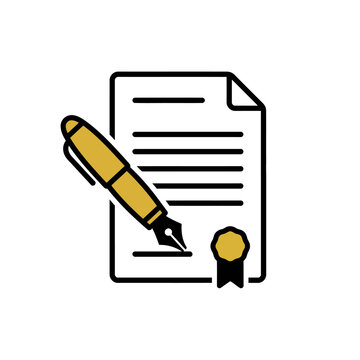 Legal document paper with fountain pen and gold seal.