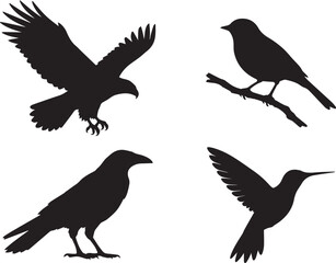 Fototapeta premium Black Silhouettes of birds isolated on white background