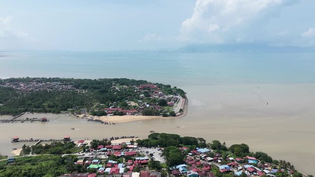 Aerial View of Coastal Headland and River Estuary Pasar Bisik