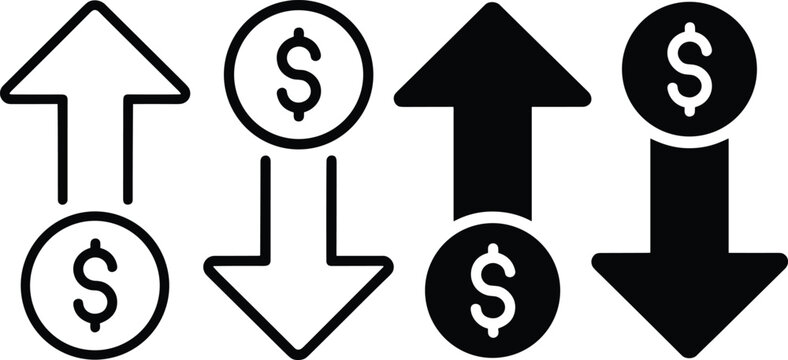 Black and White Dollar Arrows Financial Flow Icons
