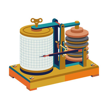 Isometric Vector Illustration of a Vintage Barograph Recording Barometer Instrument