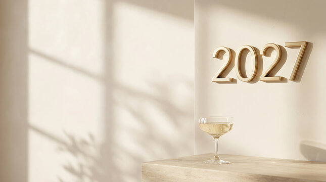 Gold 2027 numbers and champagne glass interior setup