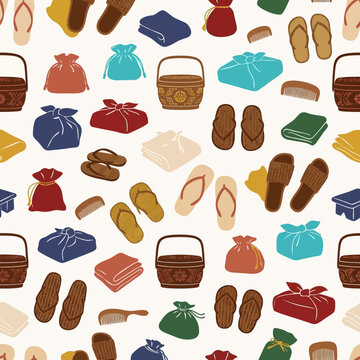 Traditional Asian Footwear and Furoshiki Wrap Bag Pattern