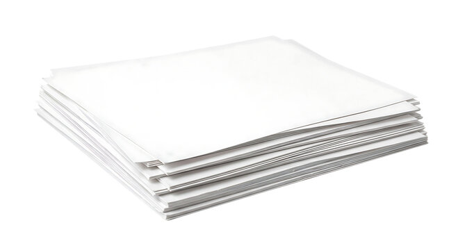 A stack of fifty sheets of blank white paper isolated on a solid black background