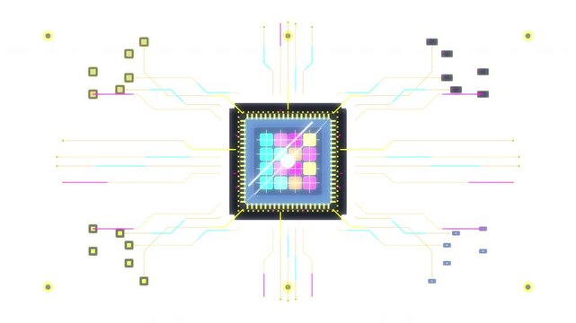 Pixel art microprocessor chip circuit board technology animation