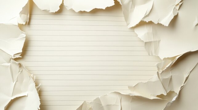 Textured paper features a jagged central hole exposing lined pages underneath with soft natural lighting.