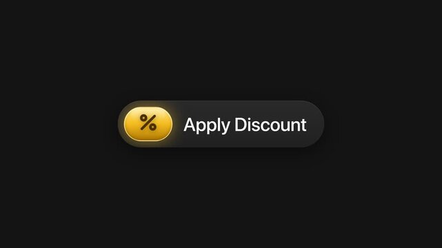 animated apply discount user interface button with yellow percentage icon on black background