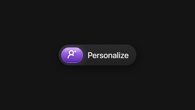 animated personalize button user interface element with purple icon profile symbol on black background