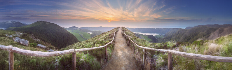 Fototapeta premium Mountain landscape Ponta Delgada island, Azores, Portugal