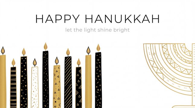 Hanukkah greeting banner , Jewish holiday symbols. golden hanukkah menora and candles